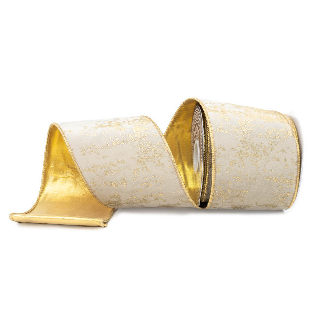 4" FOILED VELVET IVORY AND GOLD
