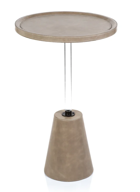 Bellecôte Side Table - Mink Leather with Acrylic Rod