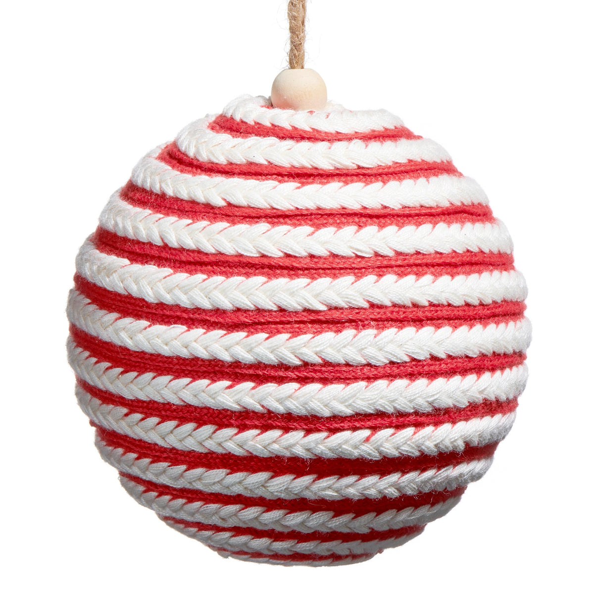 4.5" Red and White Jute Ball Ornament