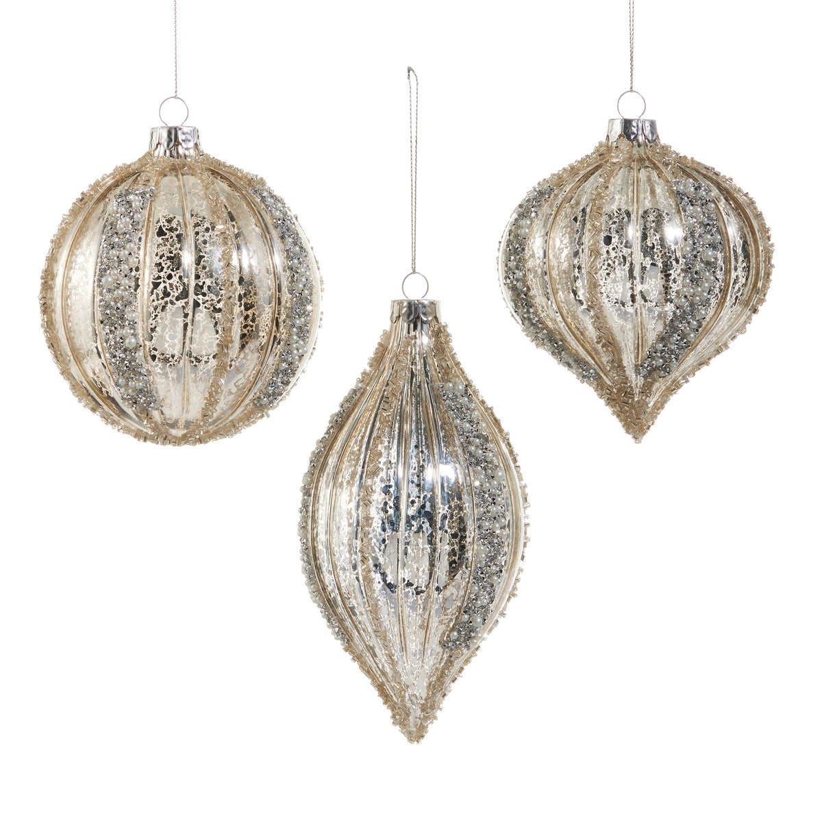 4" Mercury Glass Glitter Stripe Ornament