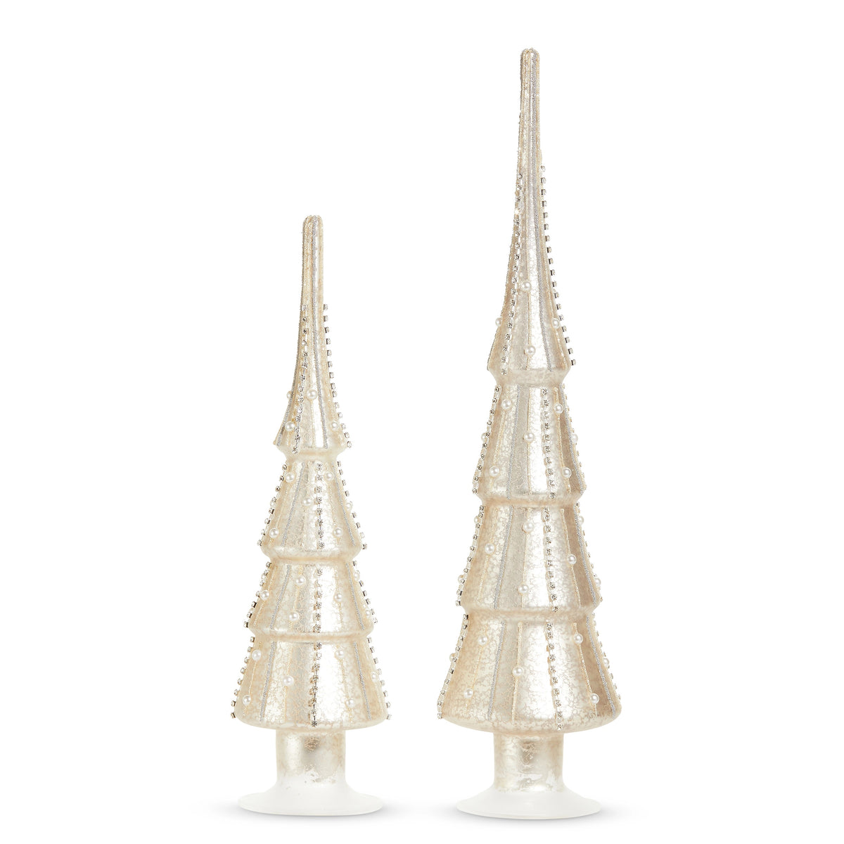 Set of 2 Silver Mercury Glass Pearl Trees