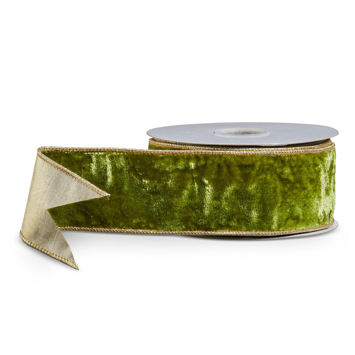 2.5" Apple Green Velvet and Gold Wired Ribbon