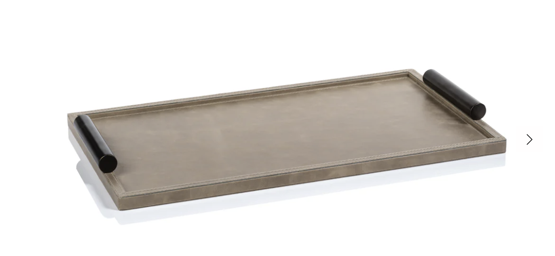 Bellecôte Rectangular Serving Tray - Mink Leather with Metal Handles - Large