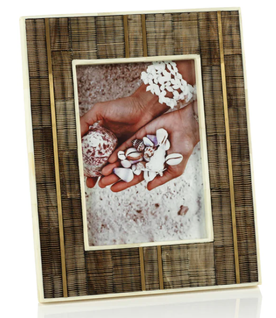Dakar Shagrin Horn Photo Frame with Bone and Brass Inlay - Natural - 5x7