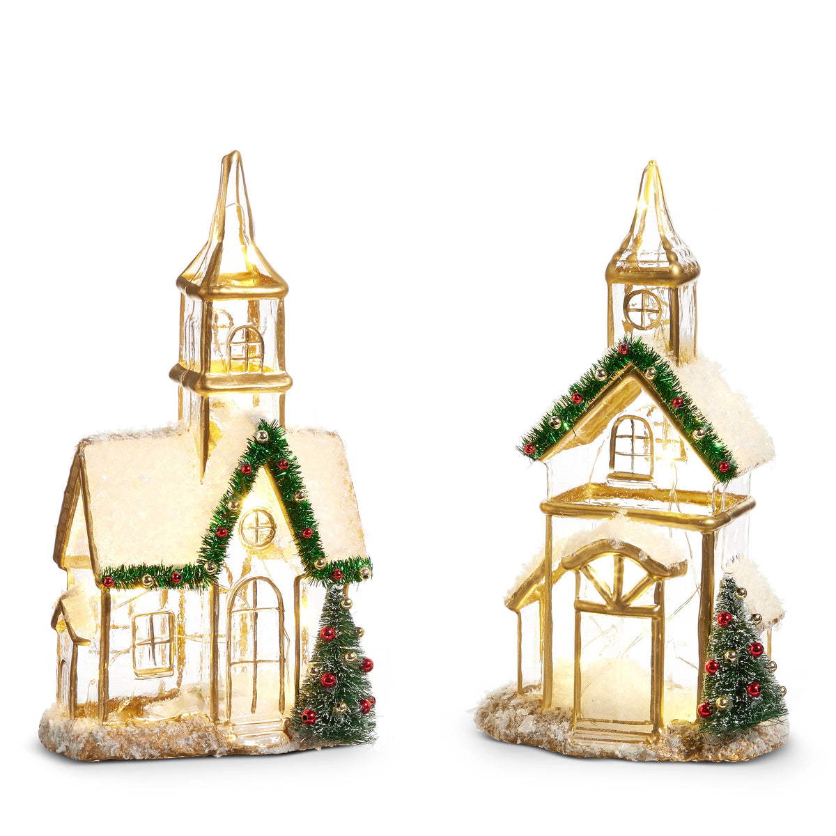 9" Lighted Gold Church