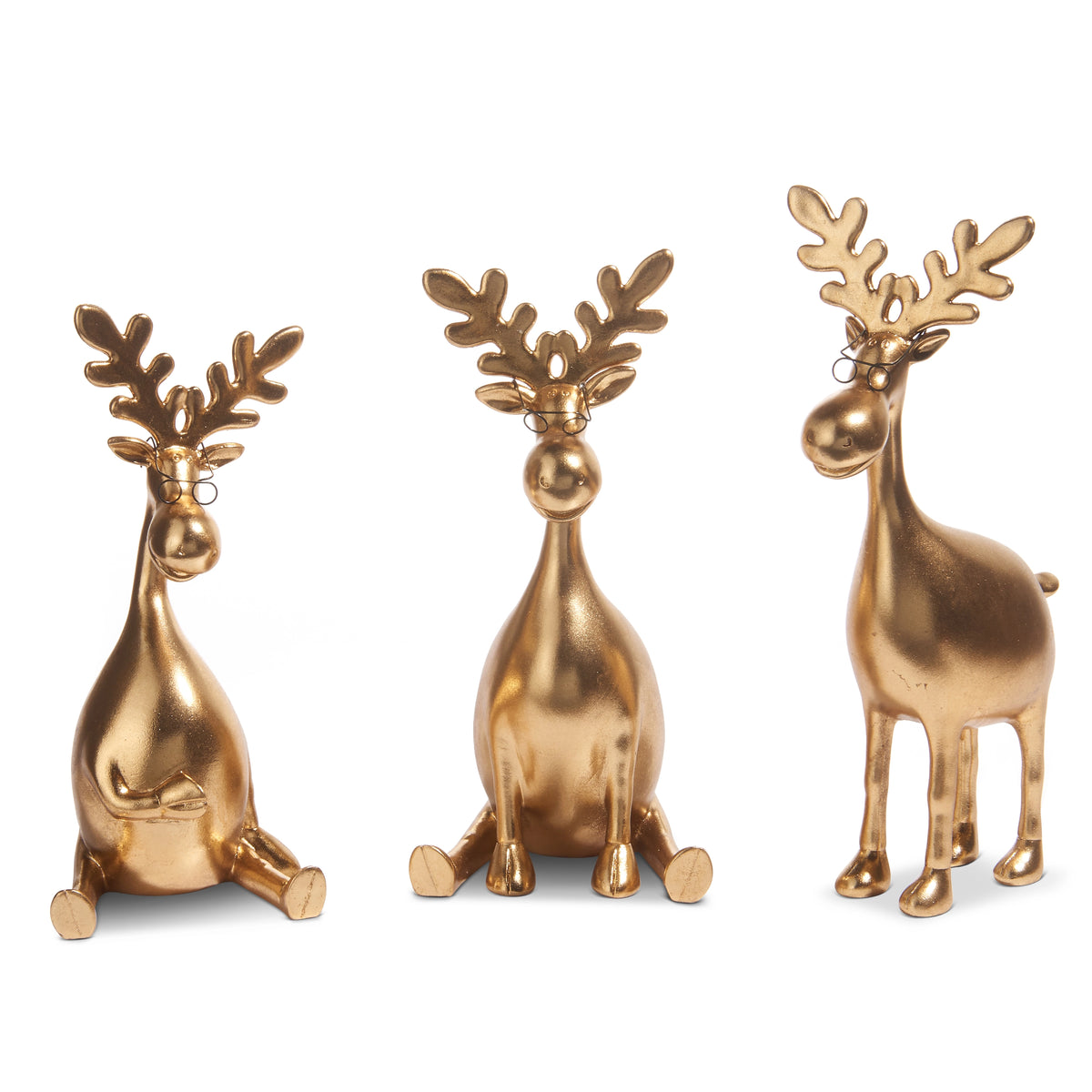 Set of 3 Gold Moose with Glasses