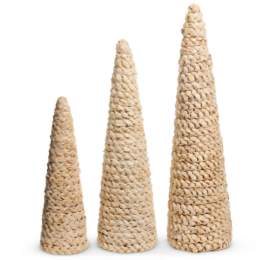Set of 3 Natural Rattan Cone Trees
