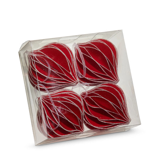 3.5" Box of Red with White Glitter Paper Onion Ornaments