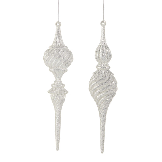 7" Silver Glitter Finial Ornament