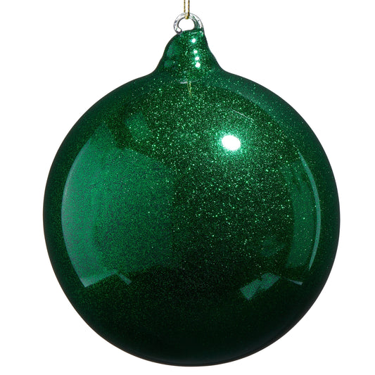 5" Green Glitter Blown Glass Ball Ornament