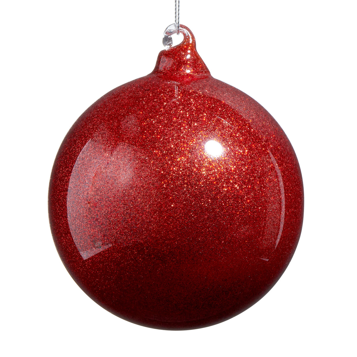 4" Red Glitter Blown Glass Ball Ornament