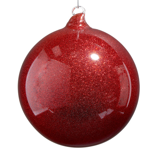 5" Red Glitter Blown Glass Ball Ornament