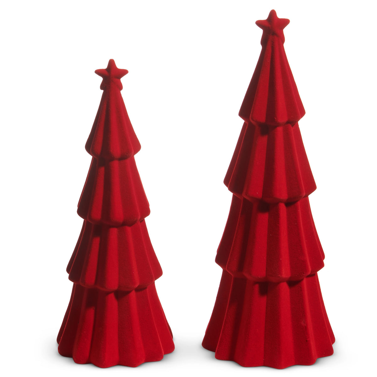 Set of 2 Red Tiered Flocked Trees