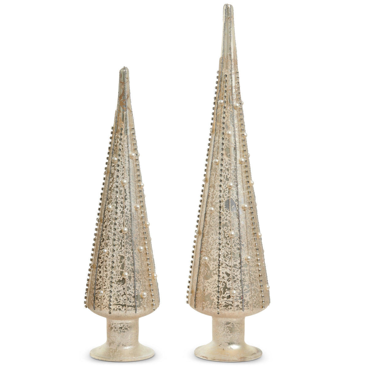 Set Silver Mercury Glass Pearl Trees