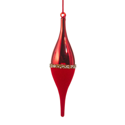 10" Red Pearl Banded Velvet Finial Ornament