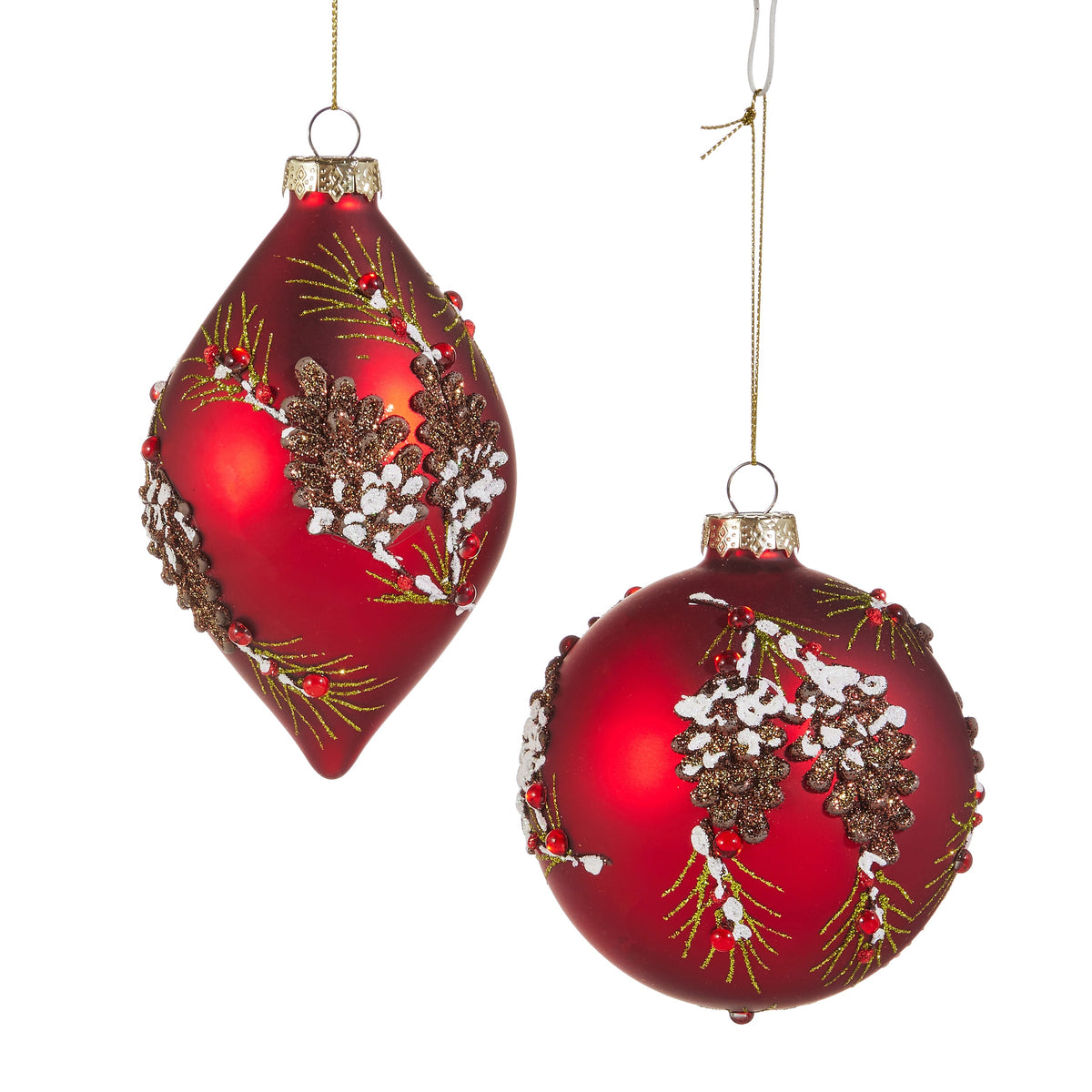 4" Pinecone Embellished Red Ornament