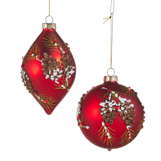 4" Pinecone Embellished Red Ornament