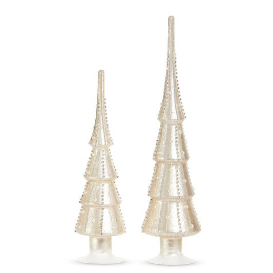 Set of 2 Silver Mercury Glass Pearl Trees