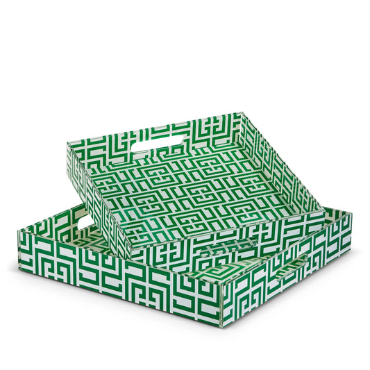 12" Green Greek Key Tray