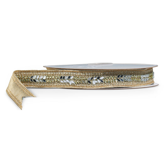 1" Gold Jeweled Wired Ribbon