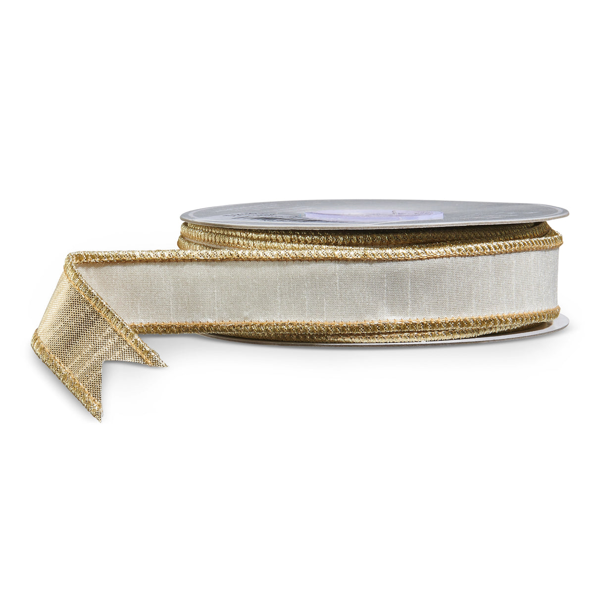 1" White and Gold Wired Ribbon
