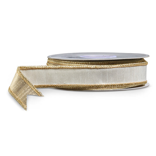 1" White and Gold Wired Ribbon