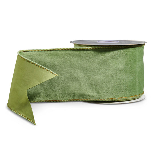 4" Sage Green Velvet Wired Ribbon