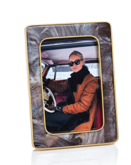 Marbled Hazel Resin Photo Frame w/ Brass Trim