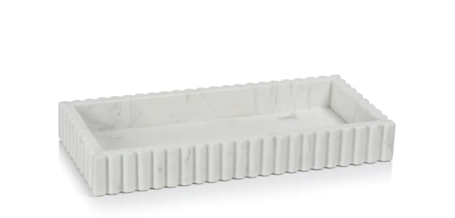 Camogli Scalloped Marble Tray - White - Medium